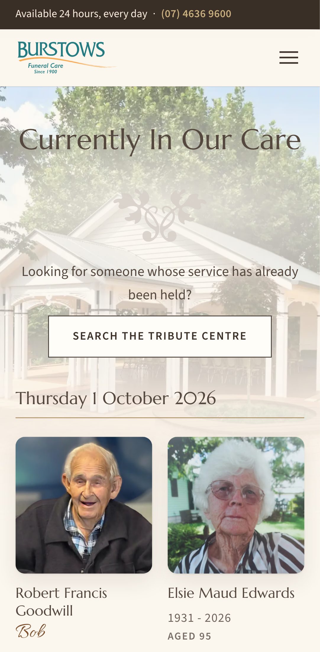 The new site, Currently in Our Care, on a phone