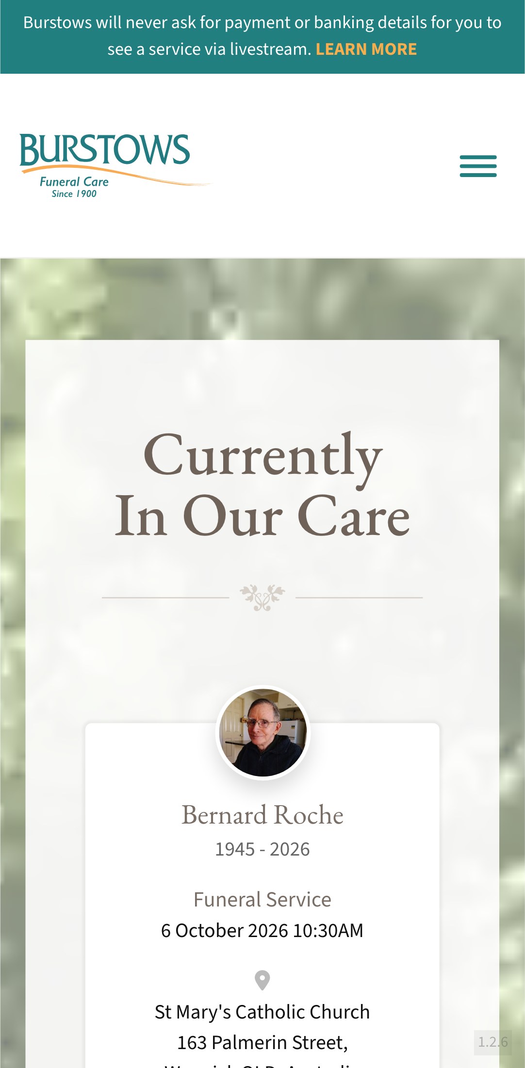 The current site, Currently in Our Care, on a phone