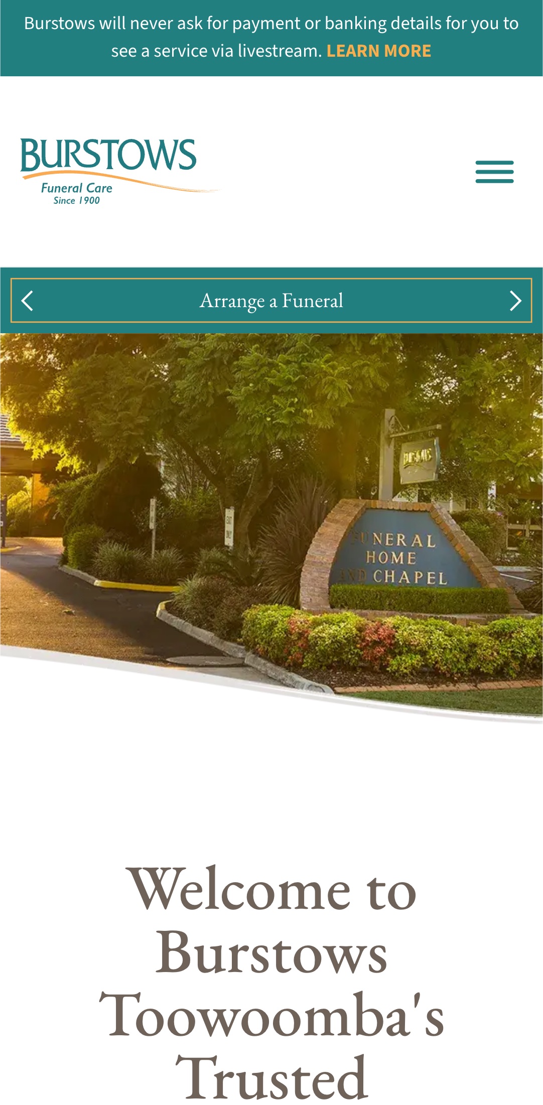 The current site, homepage, on a phone